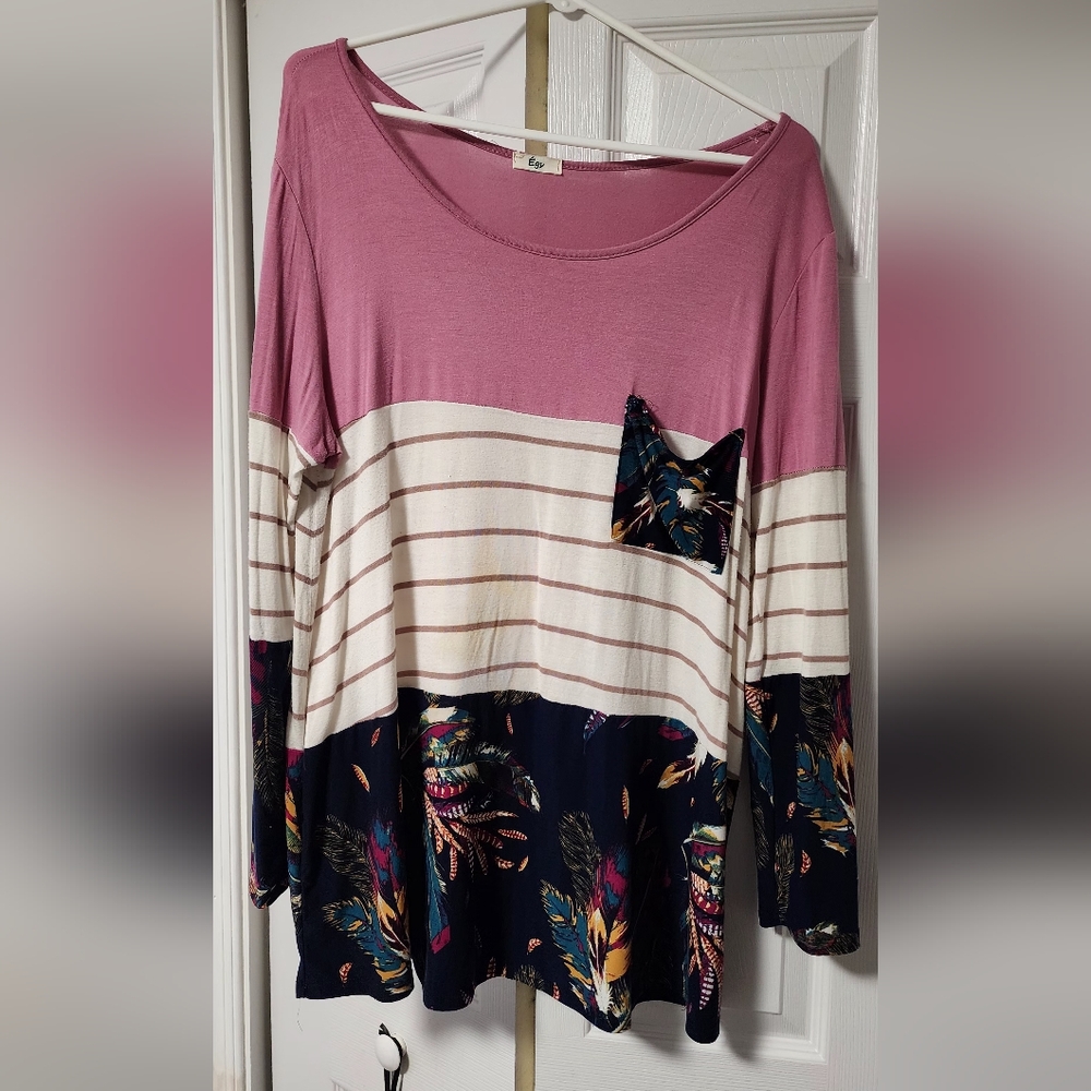 Elegant Long Sleeve Top with Pink and Cream Stripes